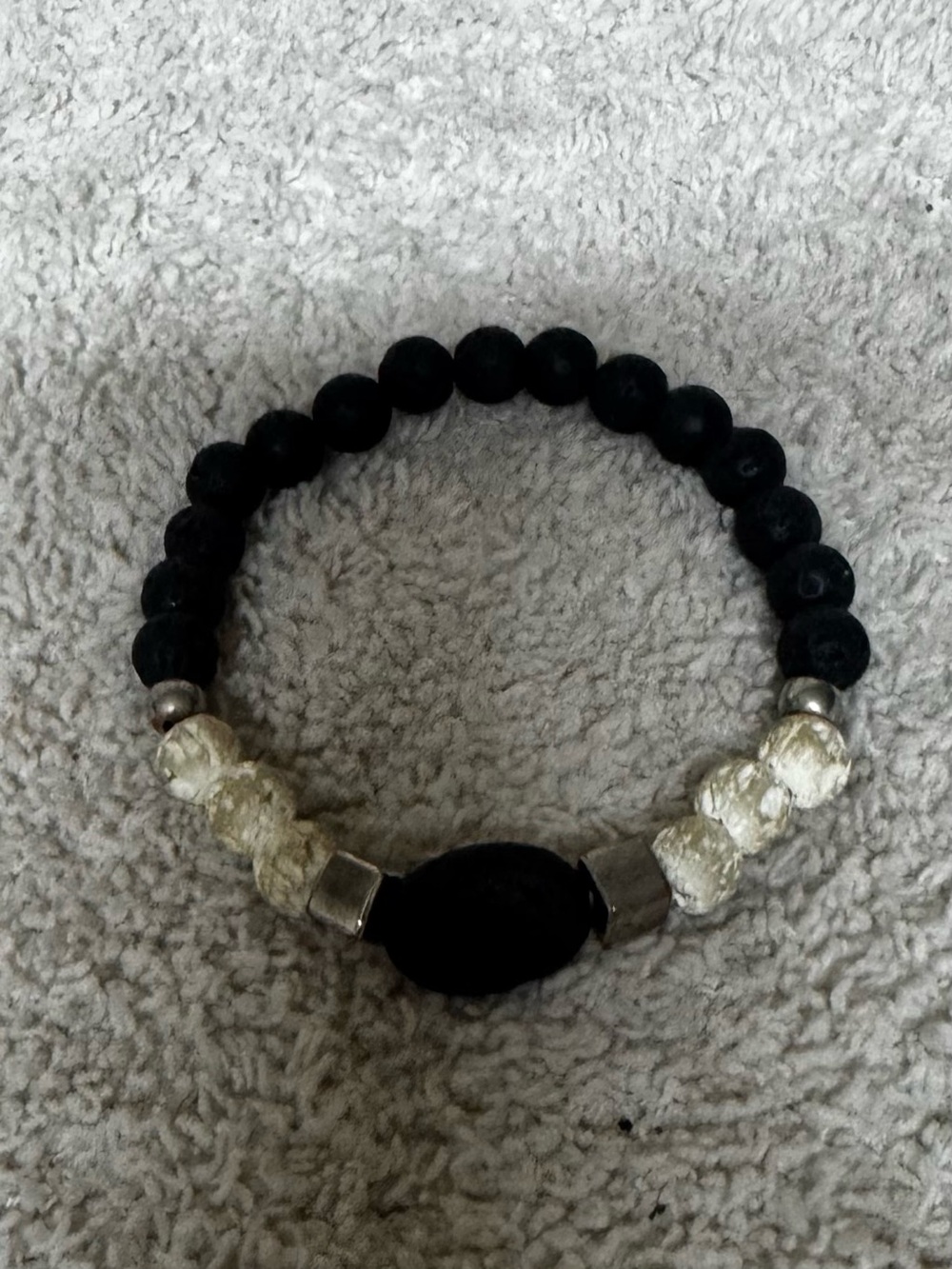 Paparazzi Black and Silver Beaded Stretch Bracelet with Lava beads